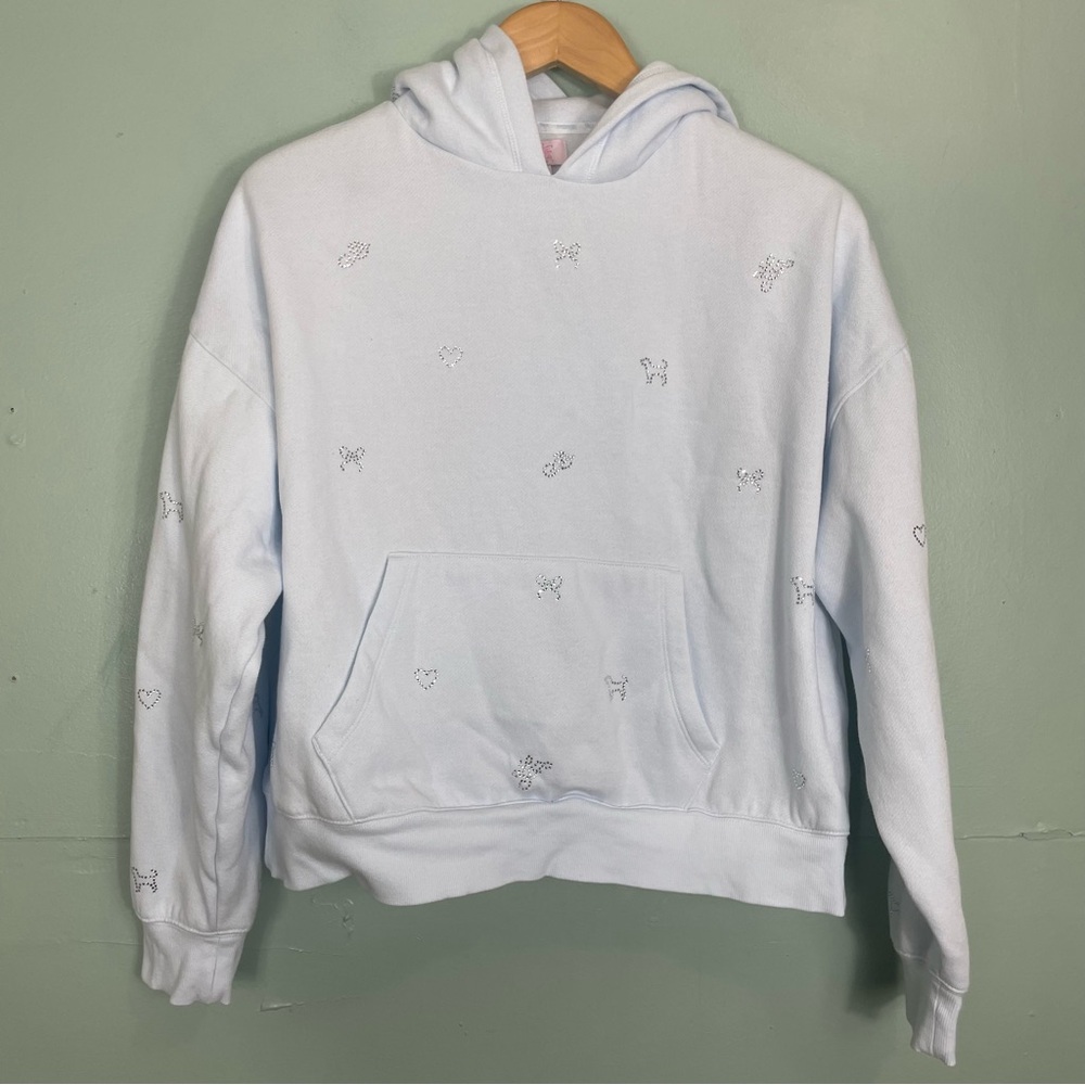 Victoria Secret Pink X LoveShackFancy Set Two Piece Sweatpants Hoodie Light Blue - Picture 9 of 16
